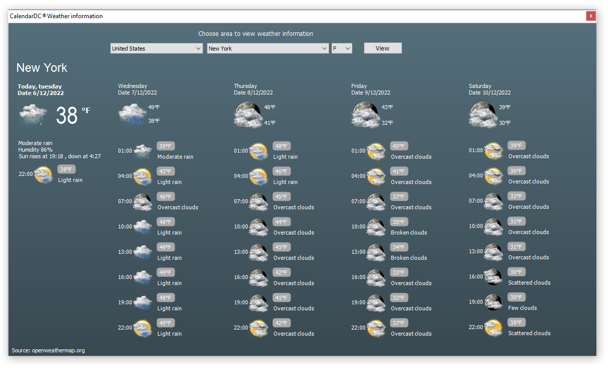 observer weather for many up-comming days on the desktop screen